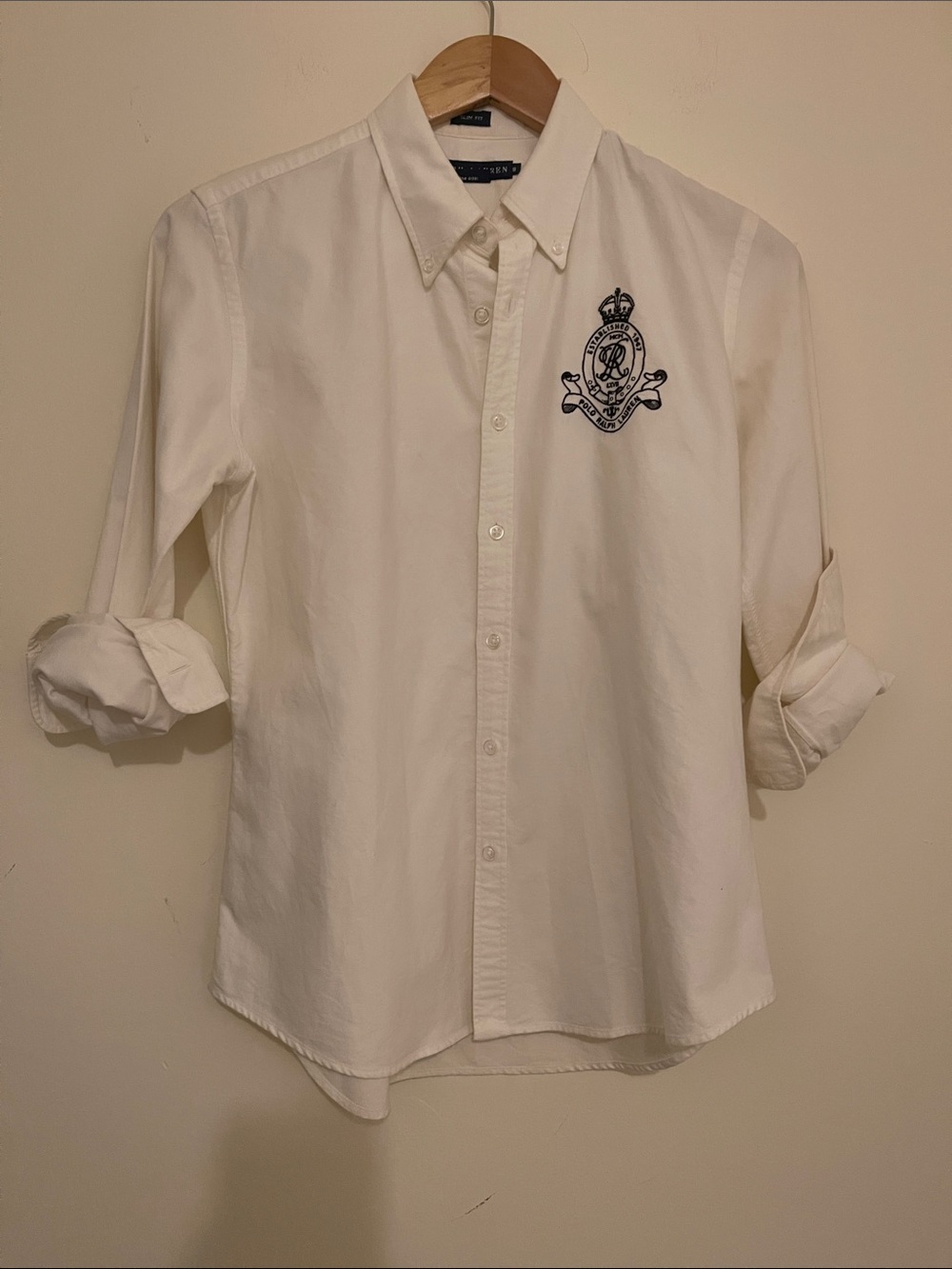 Polo by Ralph Lauren White Button-Down Shirt with Crest Wimans size 8